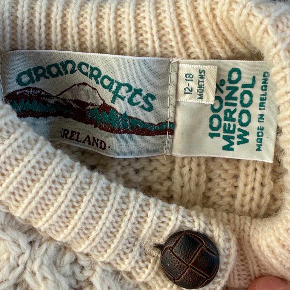NWOT Aran Crafts | 100% Merino Wool Irish Cardigan Sweater | Size 12-18m - Picture 4 of 7